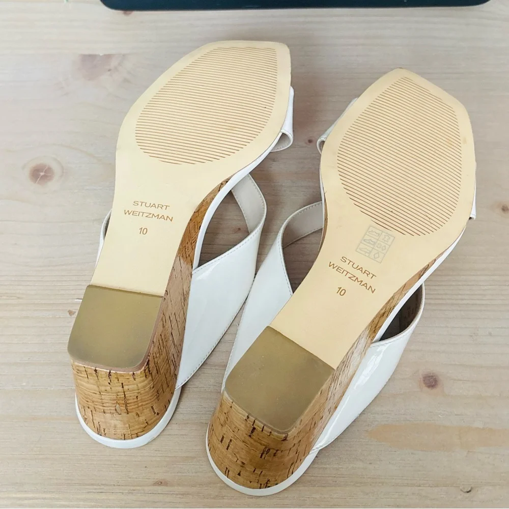 Stuart Weitzman Cream White Miami Wedge Women's Sandals Size 10 NwoT‎